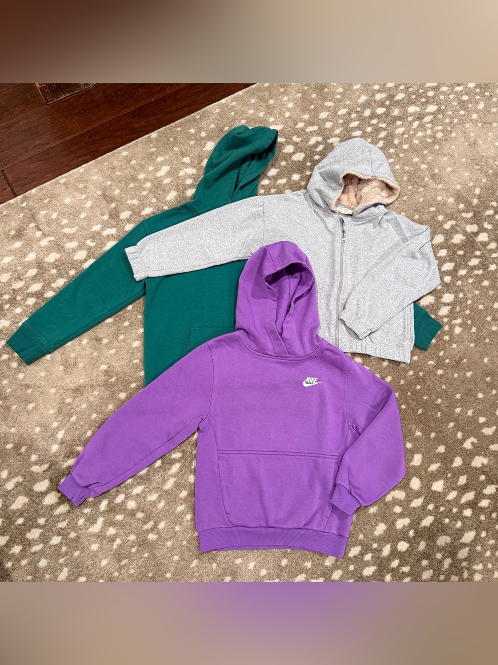Girls Bundle (3) Hoodies- Nike Purple, Green & Gray. Size 8